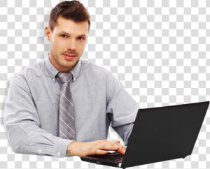 Man Using Laptop Smiling   Businessperson  HD Png Download