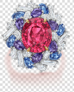 Red Spinel Ring With Multi colored Sapphires And Diamonds   Harry Winston Candy Rings  HD Png Download