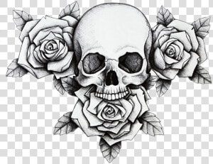  skull  flower  rose  dead   Skull And Rose Drawing  HD Png Download