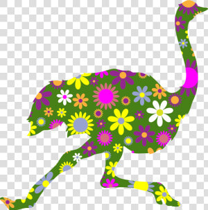 Retro Floral Running Ostrich Clip Arts   Common Ostrich  HD Png Download