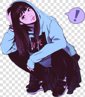  korean  korea  girl  ftestickers  stickers  sticker   Anime Girl Wearing Hoodie  HD Png Download