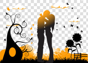 Kiss Silhouette Couple Illustration   Kissing Couple Silhouette  HD Png Download