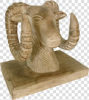 Wood Carved Ram Goat Bust With Base On Chairish   Carving  HD Png Download