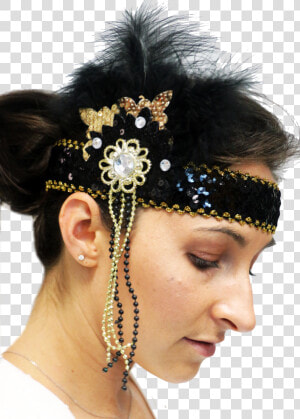 Flapper 1920 S Headpiece Deluxe Black And Gold   Png   1920s Headpiece  Transparent Png