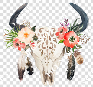 Bull Skull With Feathers   Png Download  Transparent Png