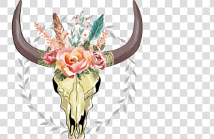 Boho Skull With Antlers Png   Bohemian Skull Clipart  Transparent Png