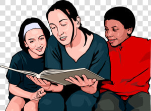 Vector Illustration Of Children With Teacher Reading   Mulher Com Filhos Png  Transparent Png