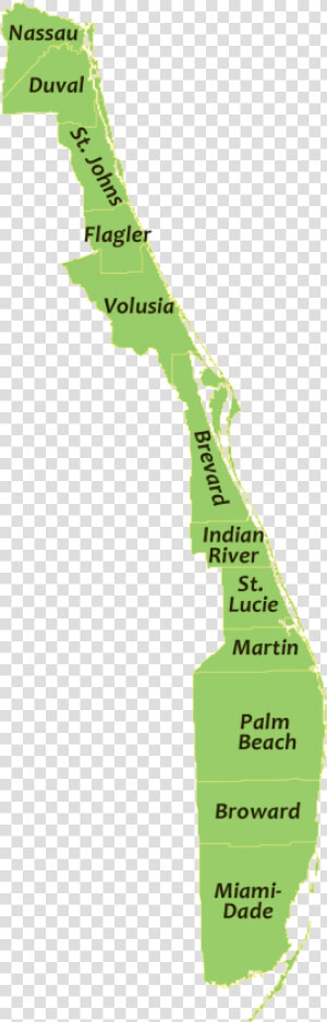 A Map Showing All Of The Coastal Counties On Florida   Florida Treasure Coast County Map  HD Png Download