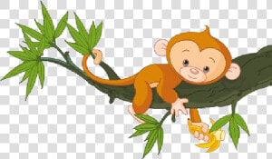 Clipart Trees Monkey   Monkey On A Tree Cartoon  HD Png Download