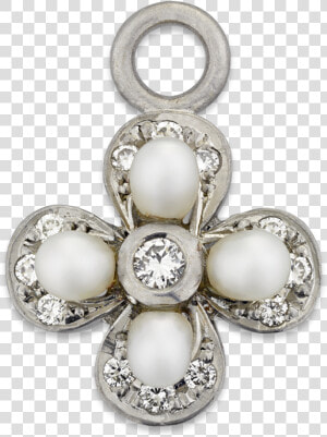 Natural Pearl And Diamond Clover Charm Pendant   Locket  HD Png Download