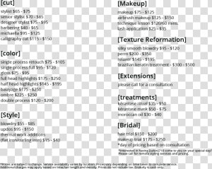 Hair Salon Makeup Services Menu Salon Brooklyn New   Hair Salon List Of Jobs  HD Png Download