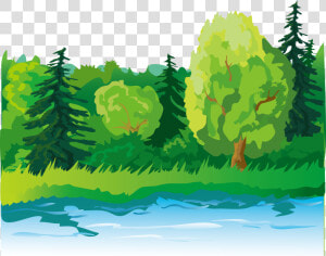 Clip Art Lake Trees   Cartoon Trees And Lake  HD Png Download