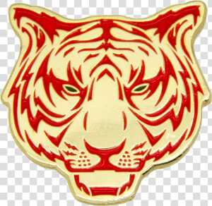 Tiger Head Pin  Gold red   Head Tiger Draw  HD Png Download