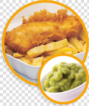 Fish And Chips With Mushy Peas   Fish And Chips  HD Png Download