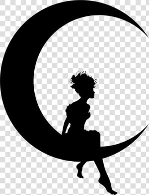 Fairy Sitting On Moon Crescent   Girl Sitting On Crescent Moon  HD Png Download