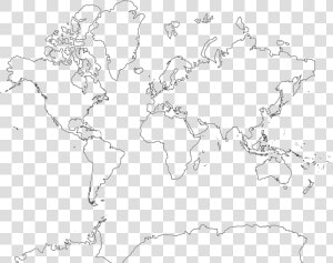 World Map Mercator Projection With Antarctica No Country   World Map Outline  HD Png Download