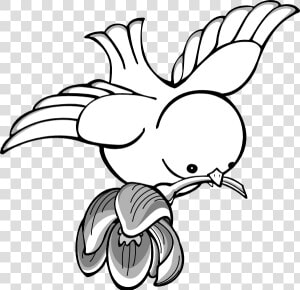 Bird Flying With Flower Clip Art Vector   Flying Cartoon Bird Drawing  HD Png Download
