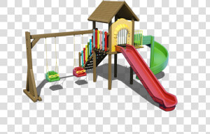 Wooden Outdoor Playground With 2 Slides And 2 Swings   Playground Slide  HD Png Download