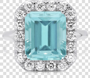 Emerald Cut Aquamarine Ring With Round Diamonds   Diamond  HD Png Download