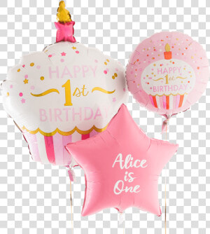 1st Birthday Pink Cupcake Supershape   Personalised 1st Birthday Balloons Pink  HD Png Download