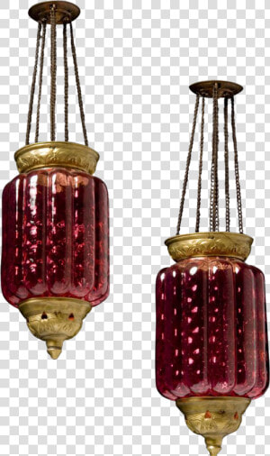 Pair Of Anglo indian Adjustable Lanterns In Ruby Glass   Lantern  HD Png Download