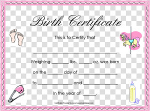 Birth Certificate Png   Girl Birth Certificate Template  Transparent Png