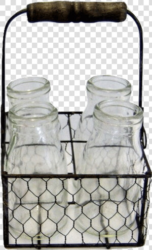 Zinc Chicken Wire Basket With 4 Jars   Barbed Wire  HD Png Download