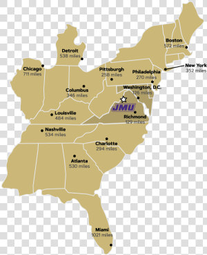 East Coast Map   James Madison University Map Virginia  HD Png Download