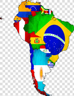 Clip Art Bandeiras America Do Sul   South America Continent With Flags  HD Png Download