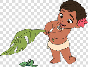 Disney Moana Png Cartoon   Baby Moana With Turtle  Transparent Png