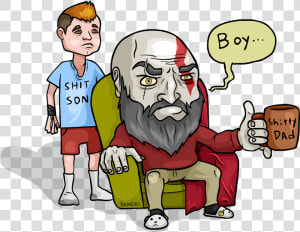 Kratos And His Shit Son   Cartoon  HD Png Download