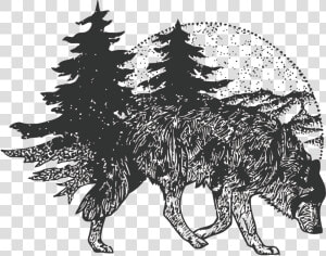 T shirt Tattoo Vector Wolf Forest Free Frame Clipart   Drawing Wolf And Forest  HD Png Download