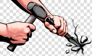 Vector Illustration Of Hands With Sledgehammer And   Slowly Chipping Away  HD Png Download