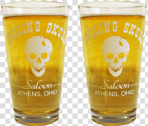 Set Of 2 Smiling Skull Pint Glasses   Beer Glass  HD Png Download