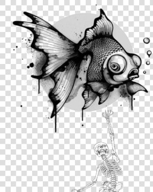  mq  fish  grey  skelleton  dead   Fish Drawing Ink  HD Png Download