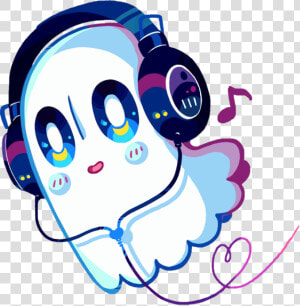  music  ghost  cute  colorful  love  heart  halloween   Ghost With Headphones Undertale  HD Png Download