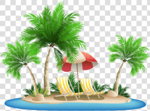 Free Png Download Beach Umbrella With Chairs And Palm   Beach Palm Trees Png  Transparent Png