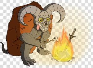 “ A Taurus Demon Roasting Marshmallows Over A Bonfire   Cartoon  HD Png Download