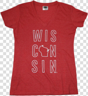 Wisconsin Red Ladies V neck With White Stacked Letters   Disney T Shirts For Girls  HD Png Download