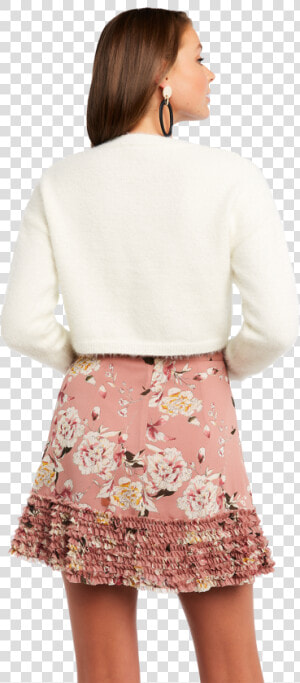 Cropped Fluffy Knit Jumper In Colour Antique White   Miniskirt  HD Png Download