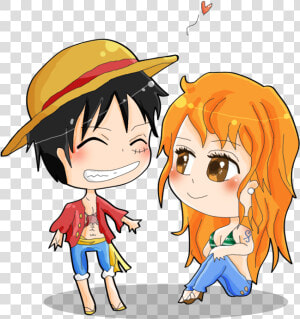 Nami Transparent Luffy Graphic   One Piece Luffy And Nami Chibi Png  Png Download