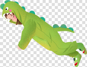 Hand Painted Illustration Dinosaur Pajamas Girl Png  Transparent Png