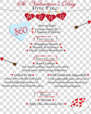 Valentine S Day Menu For The Culinary Arts Program   Heart  HD Png Download