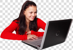 Laptop  Girl  Smile  Woman  Computer  Female  Young   Girl On Computer Png  Transparent Png