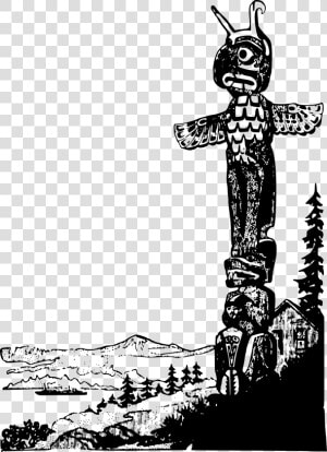 Alaskan Totem Pole Clip Arts   Black And White Totem Pole Drawing  HD Png Download