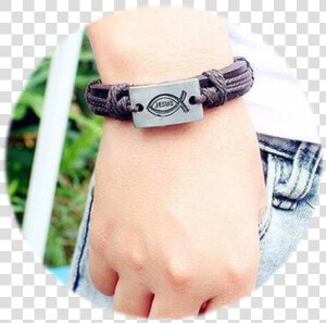 Leather Jesus Fish Bracelet   Bracelet  HD Png Download