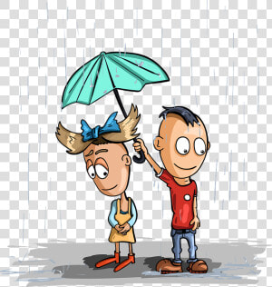 Rain  Kids  Umbrella  Girl  Boy  Wet  Childhood  Nicely   Child  HD Png Download