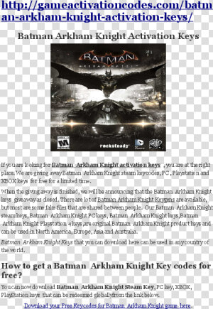 Batman Arkham Knight License Key Txt  HD Png Download