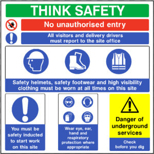 Think Safety Construction Sign   Safety Signage For Construction Site  HD Png Download