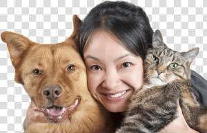 Woman With Dog And Cat   Cat And Dog Owner  HD Png Download